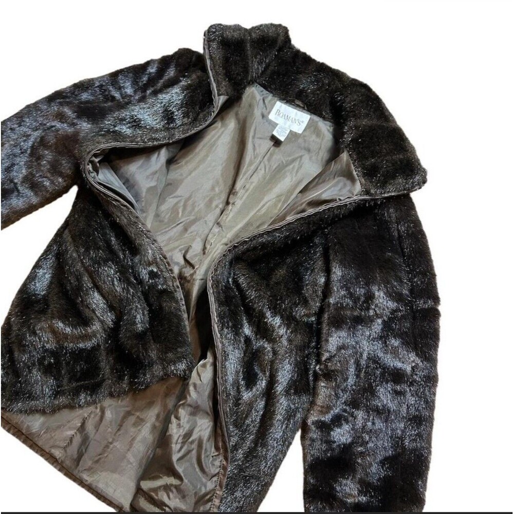 Vtg Roamans Dark Brown Faux Fur Coat Size 1X Jacket Whimsigoth Viking - Picture 2 of 10